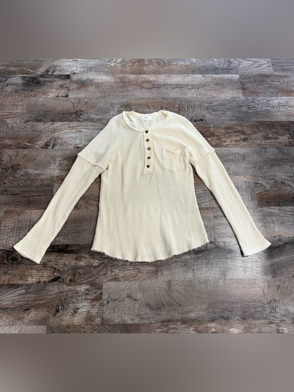 Böhme Beige Waffle Knit Button Henley Long Sleeve Women’s M 100% Cotton